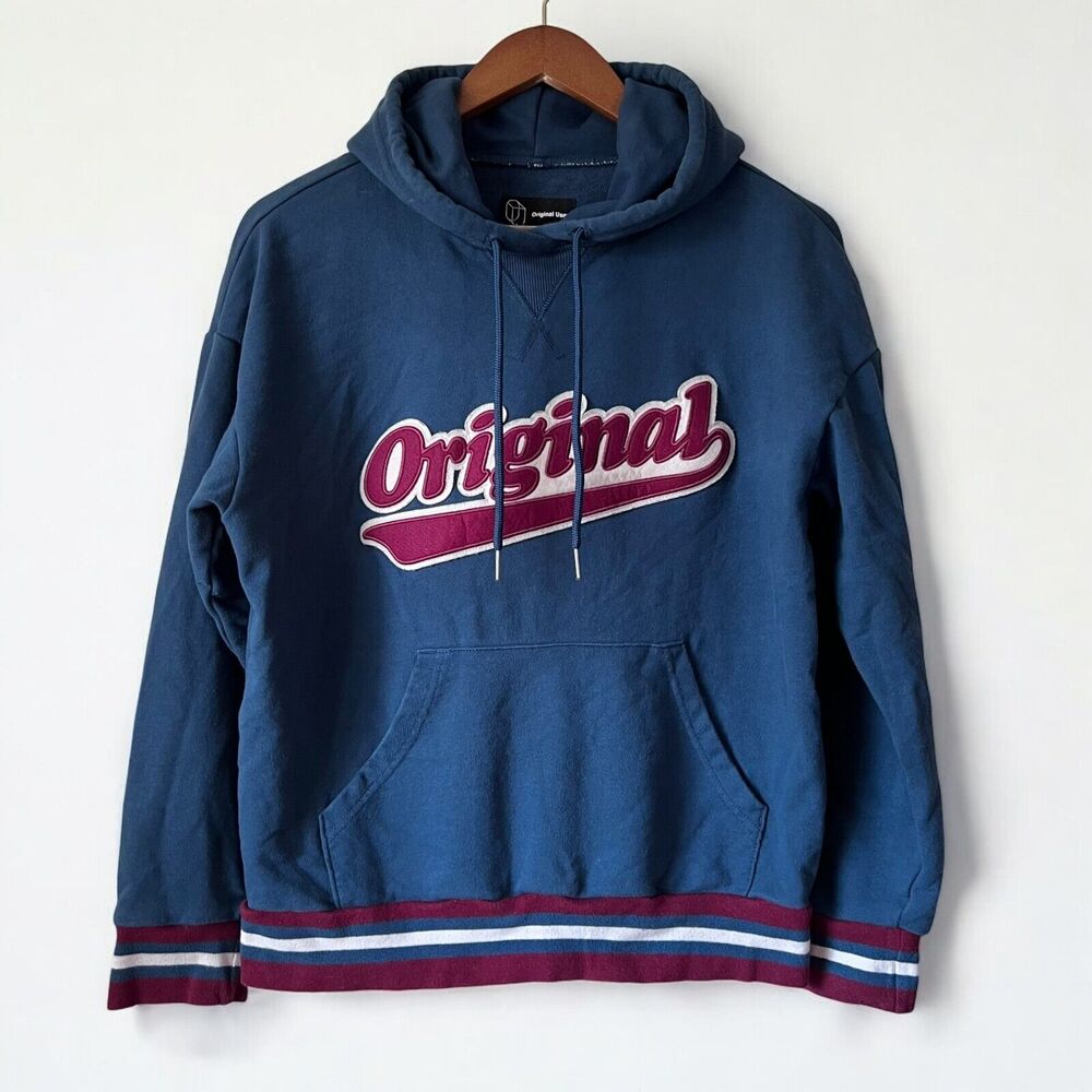 Original Patch Kangaroo Hoodie Sweatshirt Original Use Blue Burgundy Men's Small - Picture 2 of 12